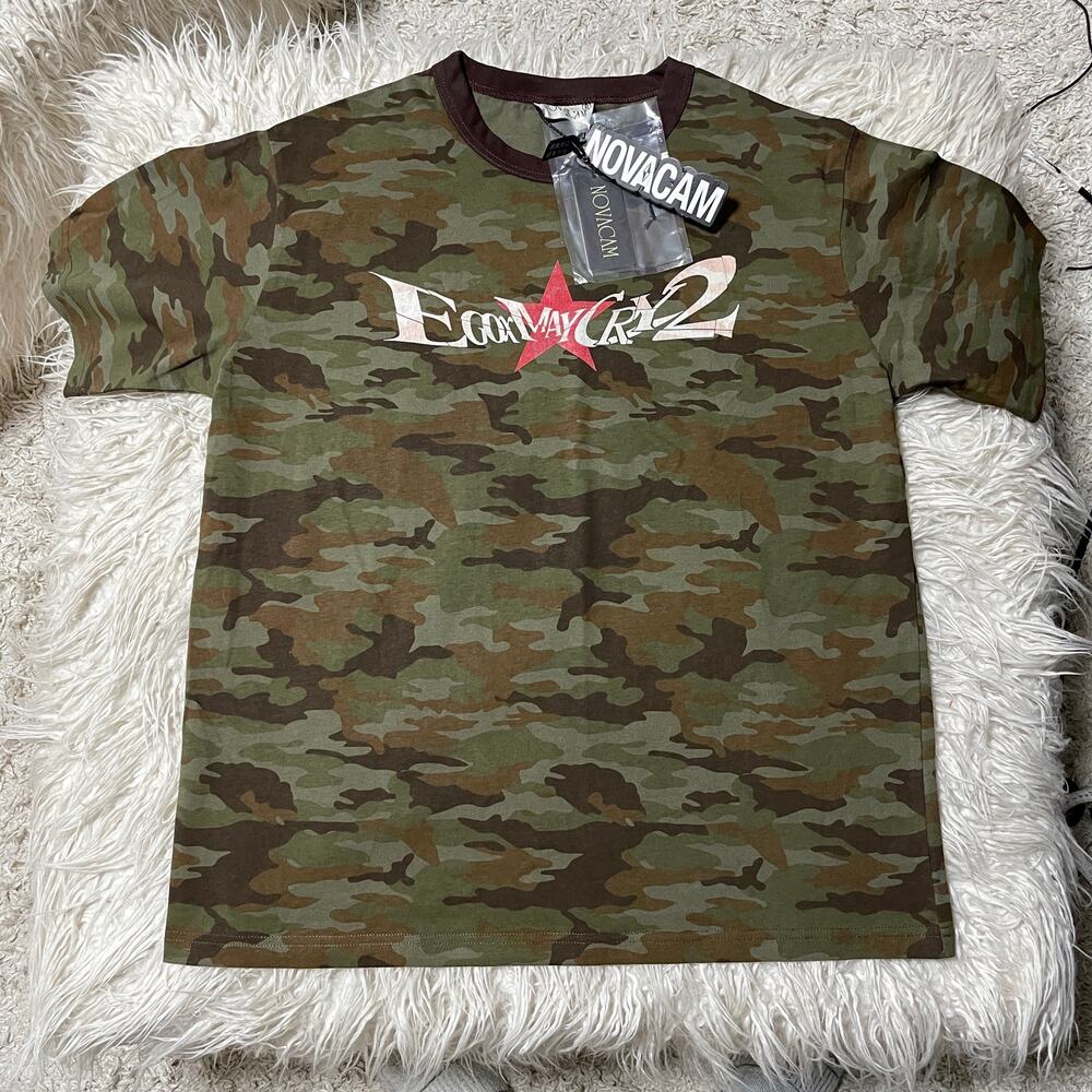 Y2k Streetwear Graphic Star Print Camouflage Camo T-Shirt Green size M